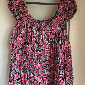 Old Navy Pink and Green Floral Blouse